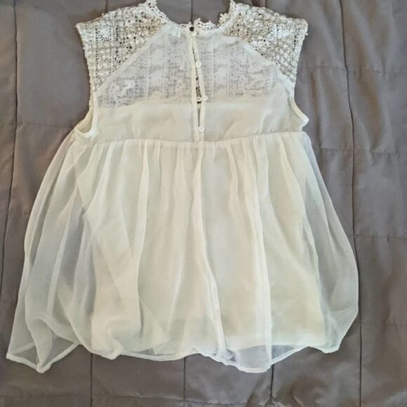 Ivory Chiffon boho FREEWAY Top sz S - Picture 3 of 7